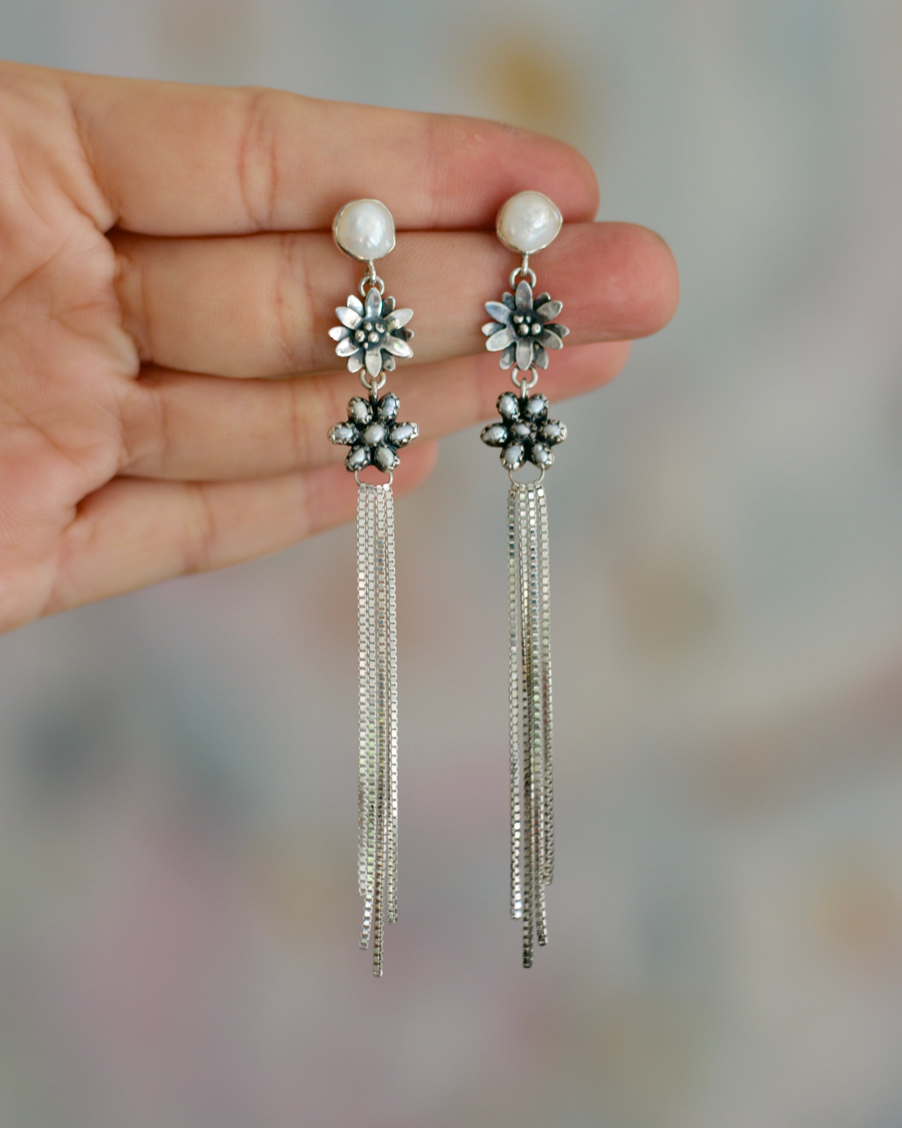 Flora Earrings in Pearl