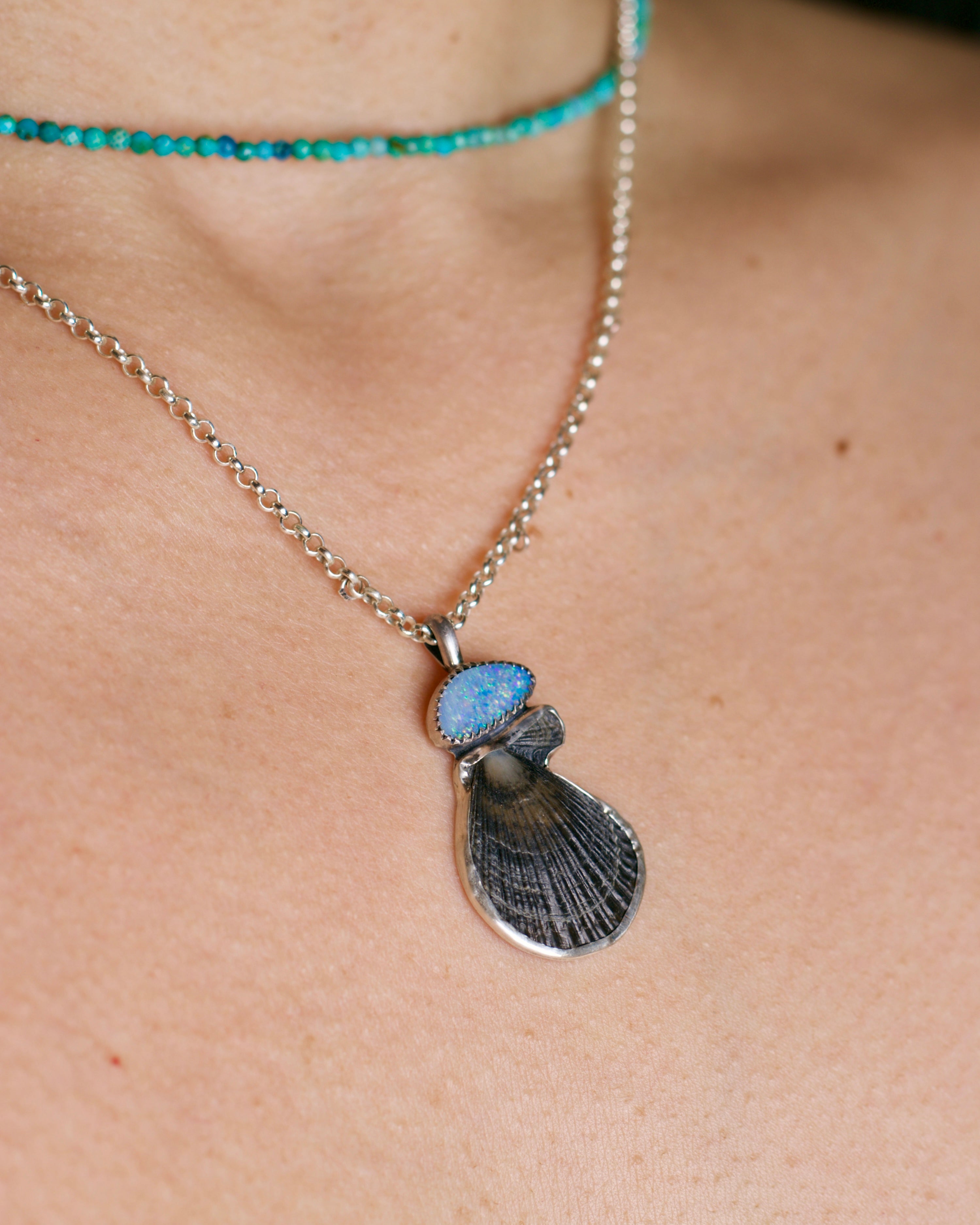 Black Shell & Opal Mermaid Necklace B