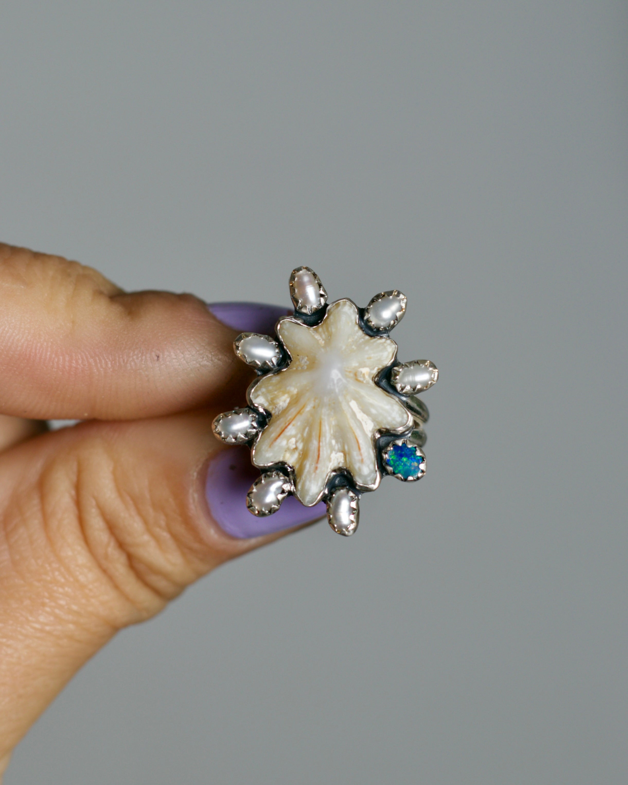 Pre-Order. Thalassa - Shell, Opal & Fresh Water Pearl. Ring or Pendant