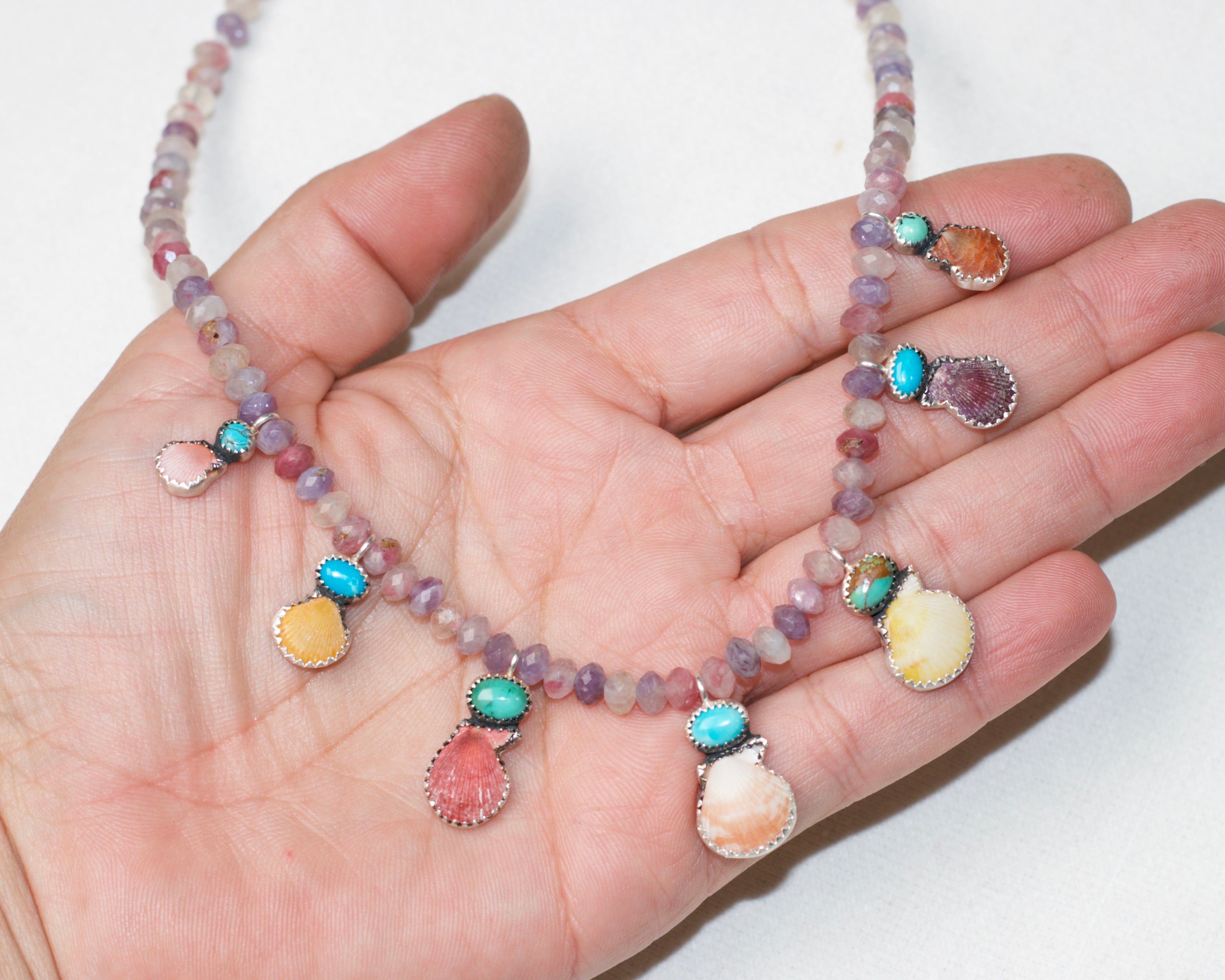 Summer Dreaming. Plum Tourmaline in Turquoise and Shell Necklace