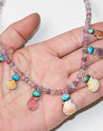 Summer Dreaming. Plum Tourmaline in Turquoise and Shell Necklace