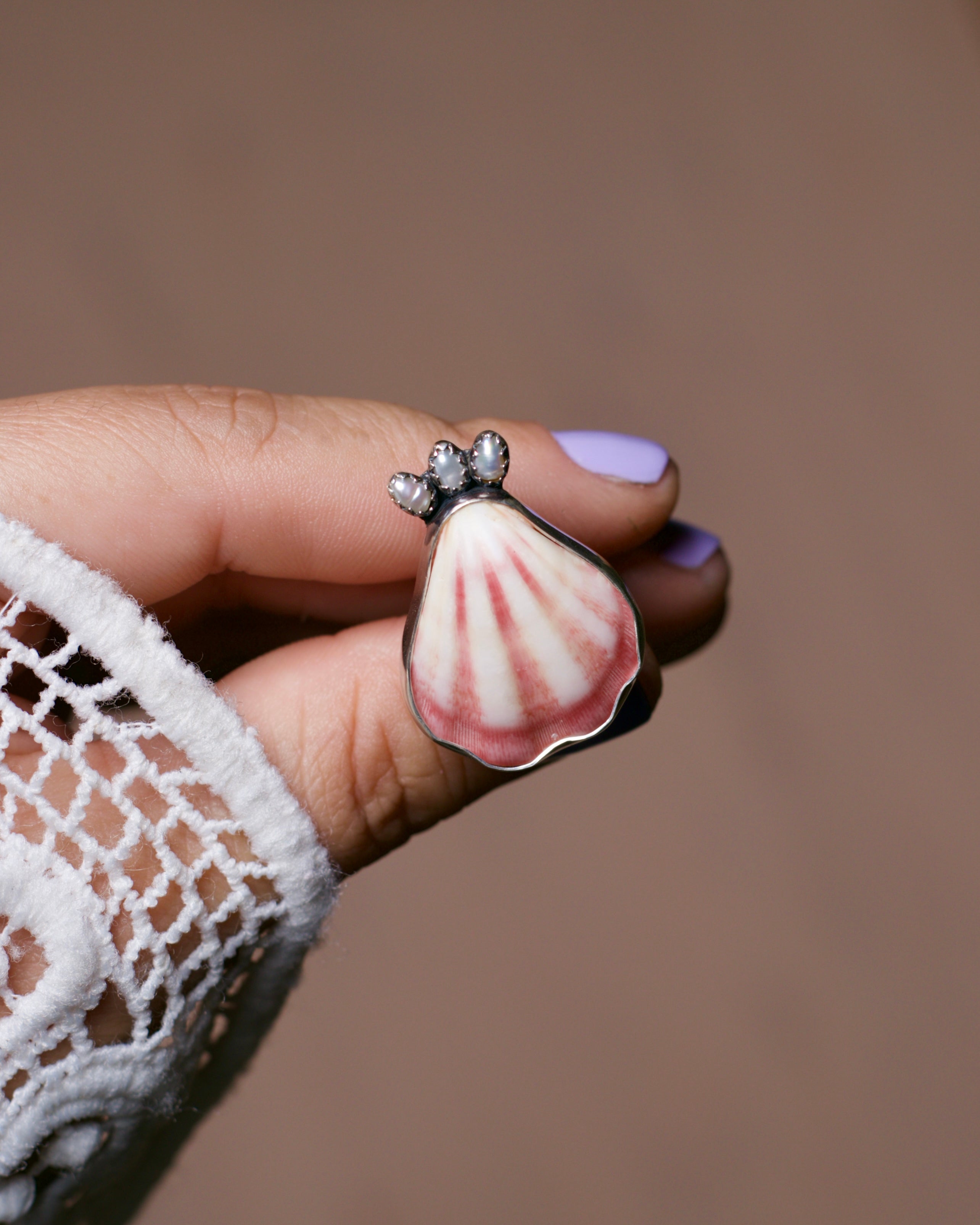 Crowned Ring. Shell and Fresh Water Pearls.