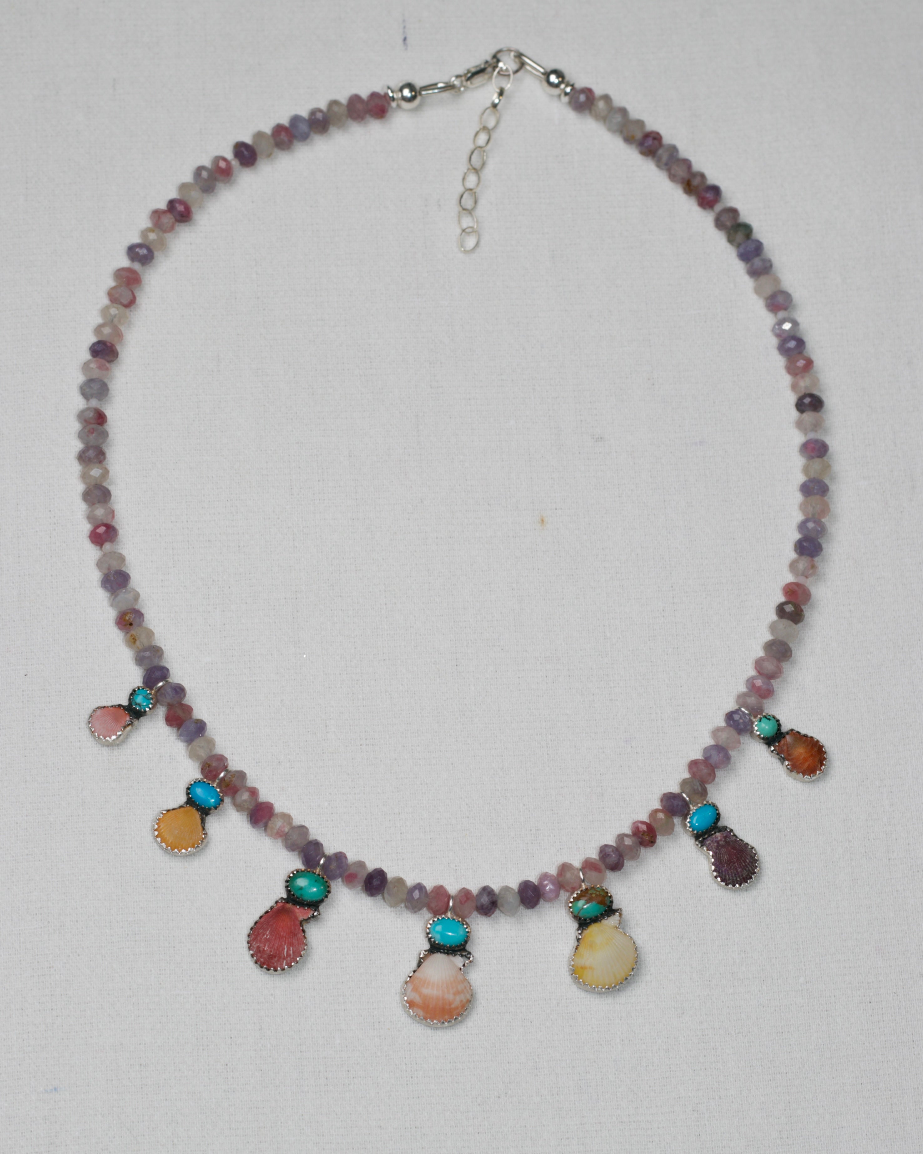 Summer Dreaming. Plum Tourmaline in Turquoise and Shell Necklace