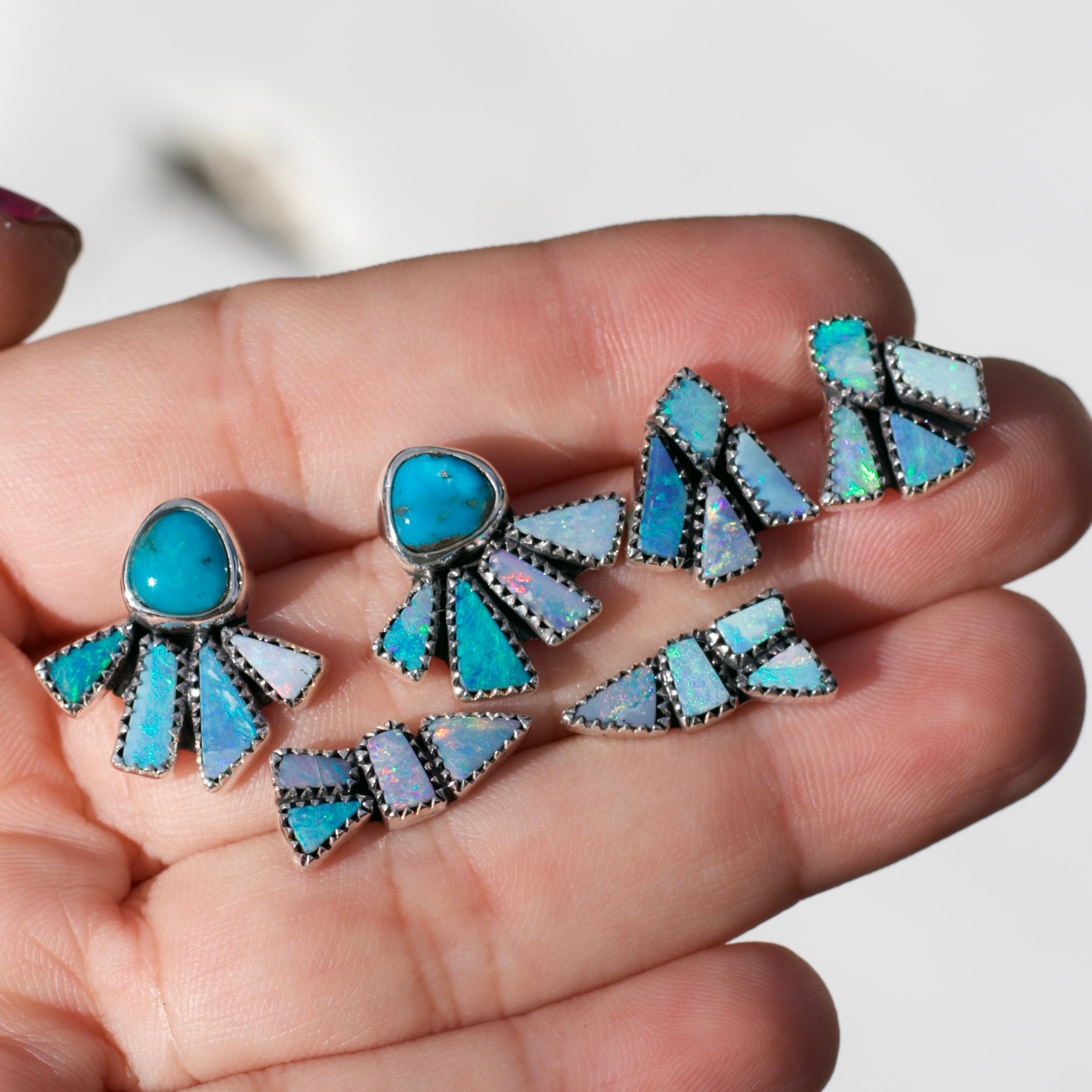 Pre-Order Plume Earrings. Turquoise and Opal
