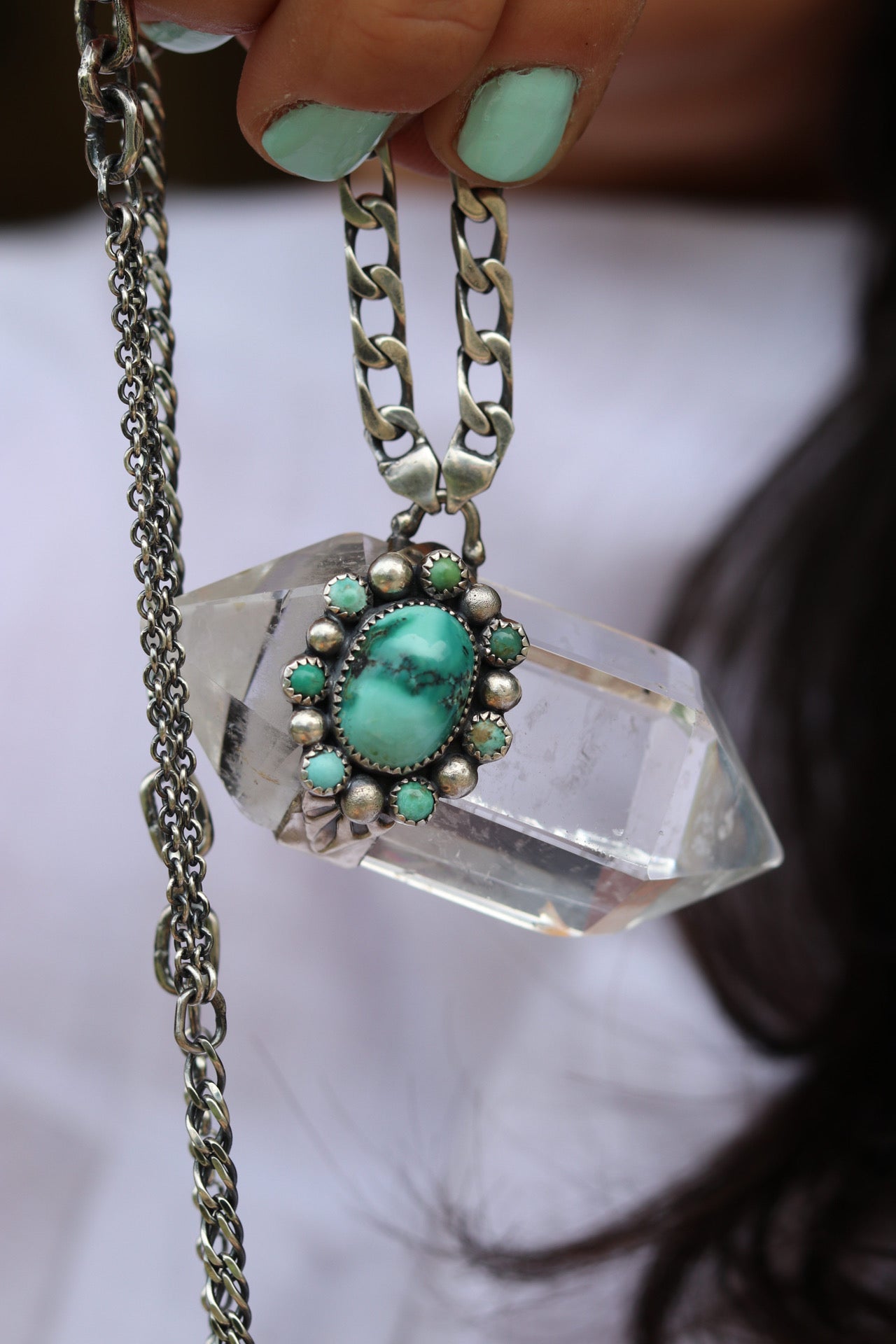 Monster Crystal with turquoise cluster necklace