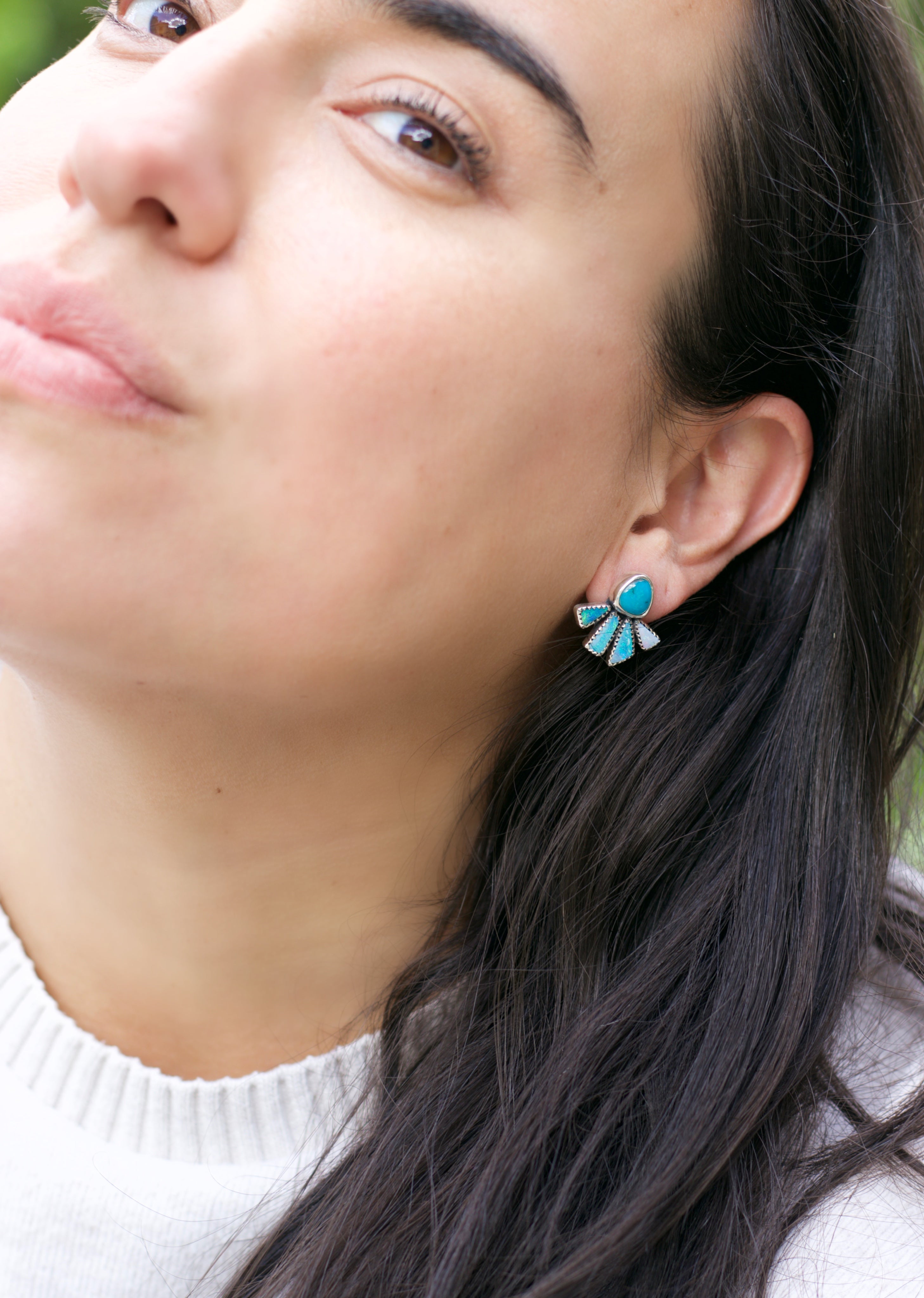 Pre-Order Plume Earrings. Turquoise and Opal