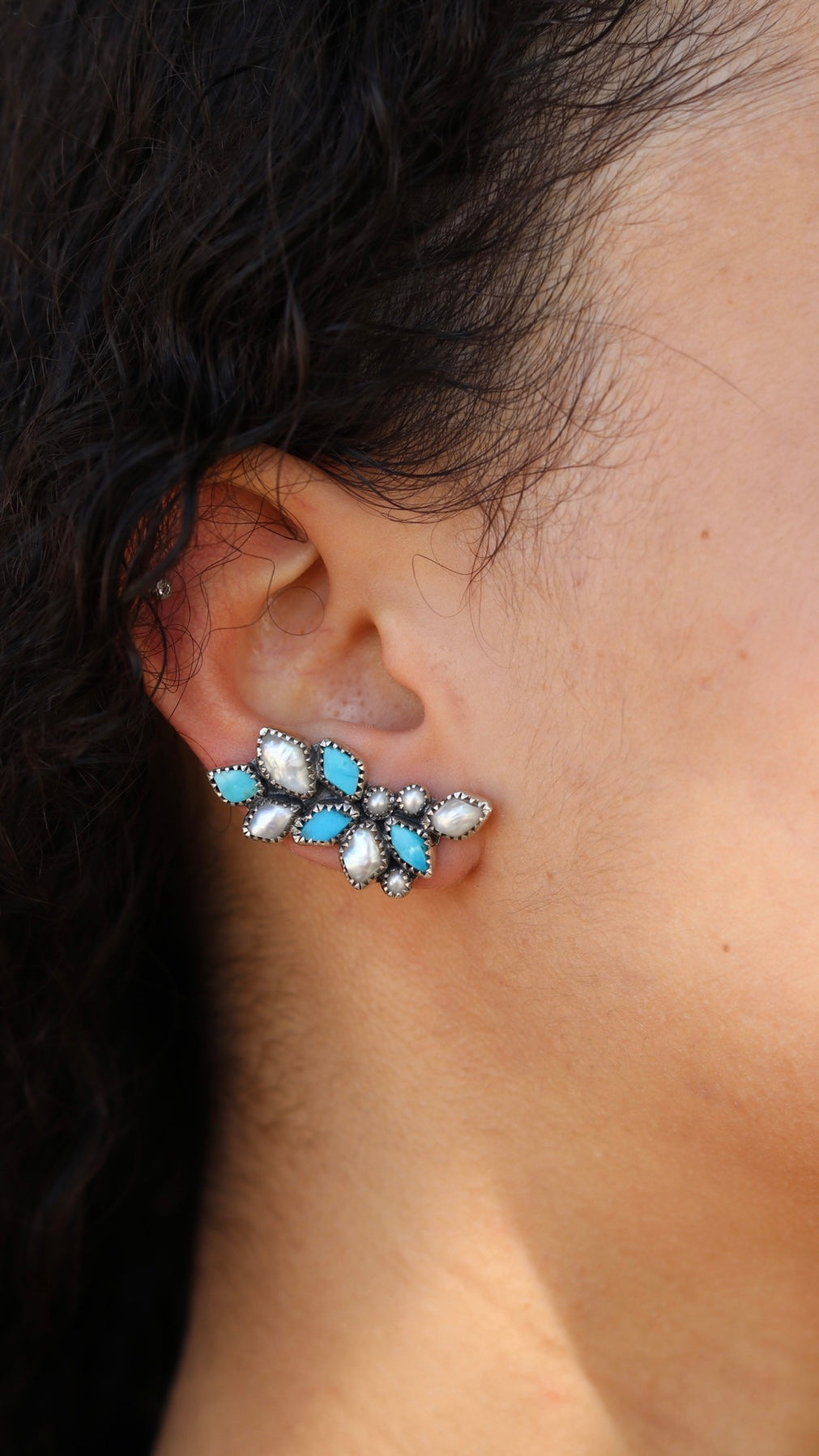 Turquoise and Pearl Dreaming Climber and Drop Earrings
