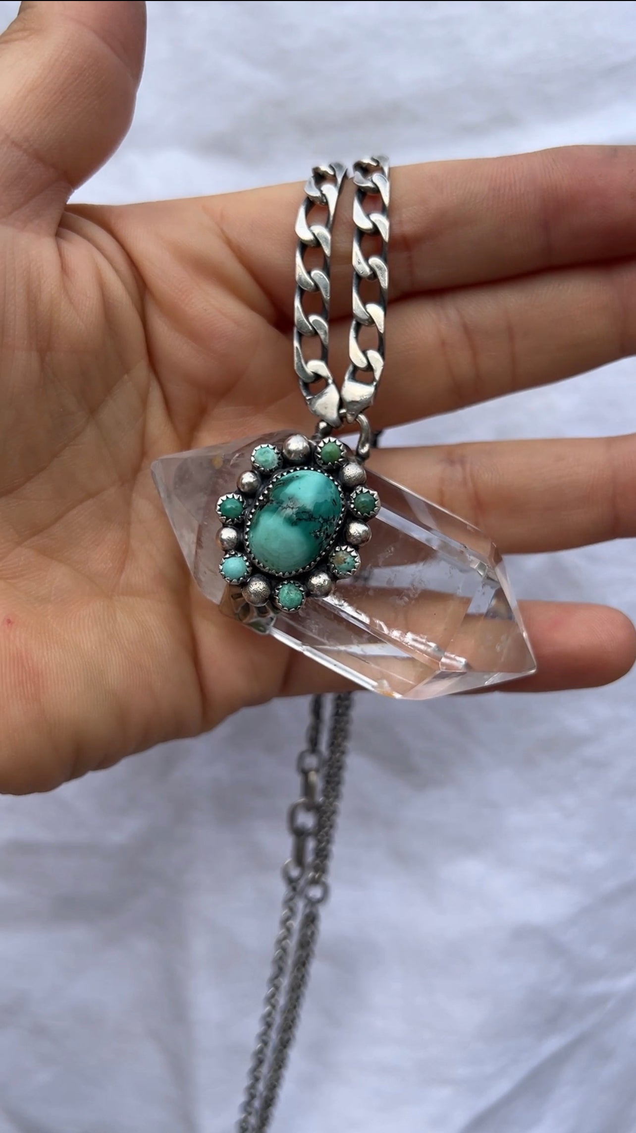 Monster Crystal with turquoise cluster necklace