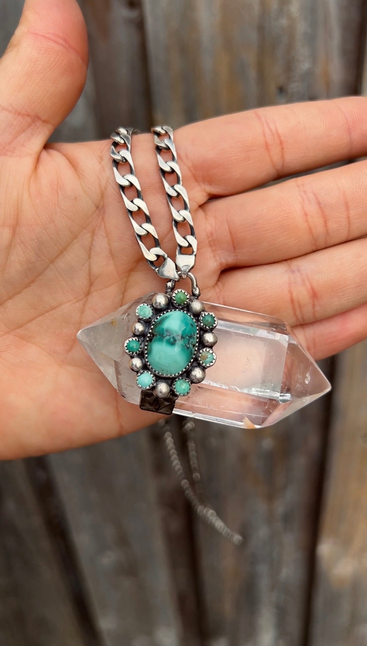Monster Crystal with turquoise cluster necklace