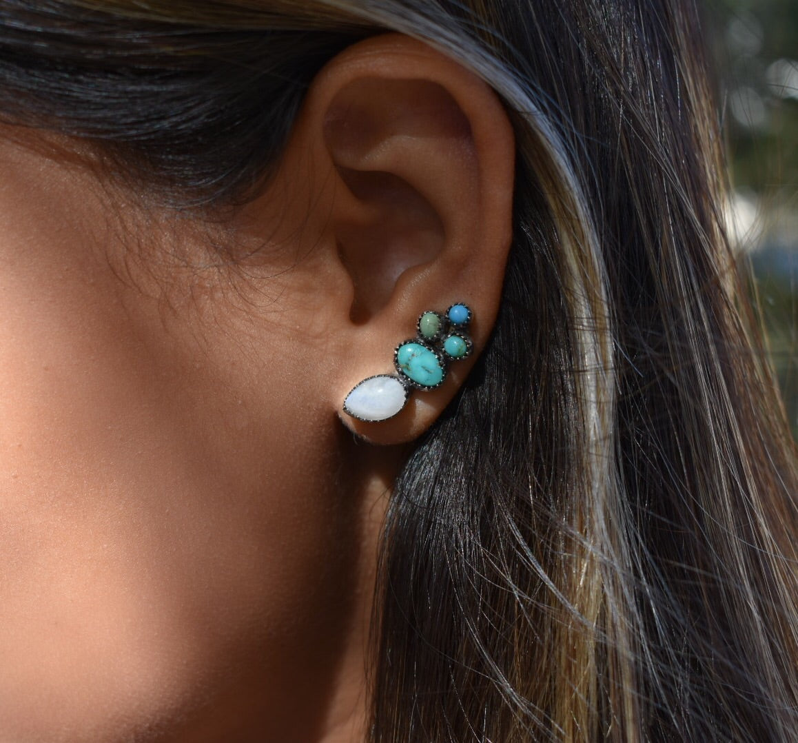 Sweetheart Moonstone and Turquoise Ear Climber