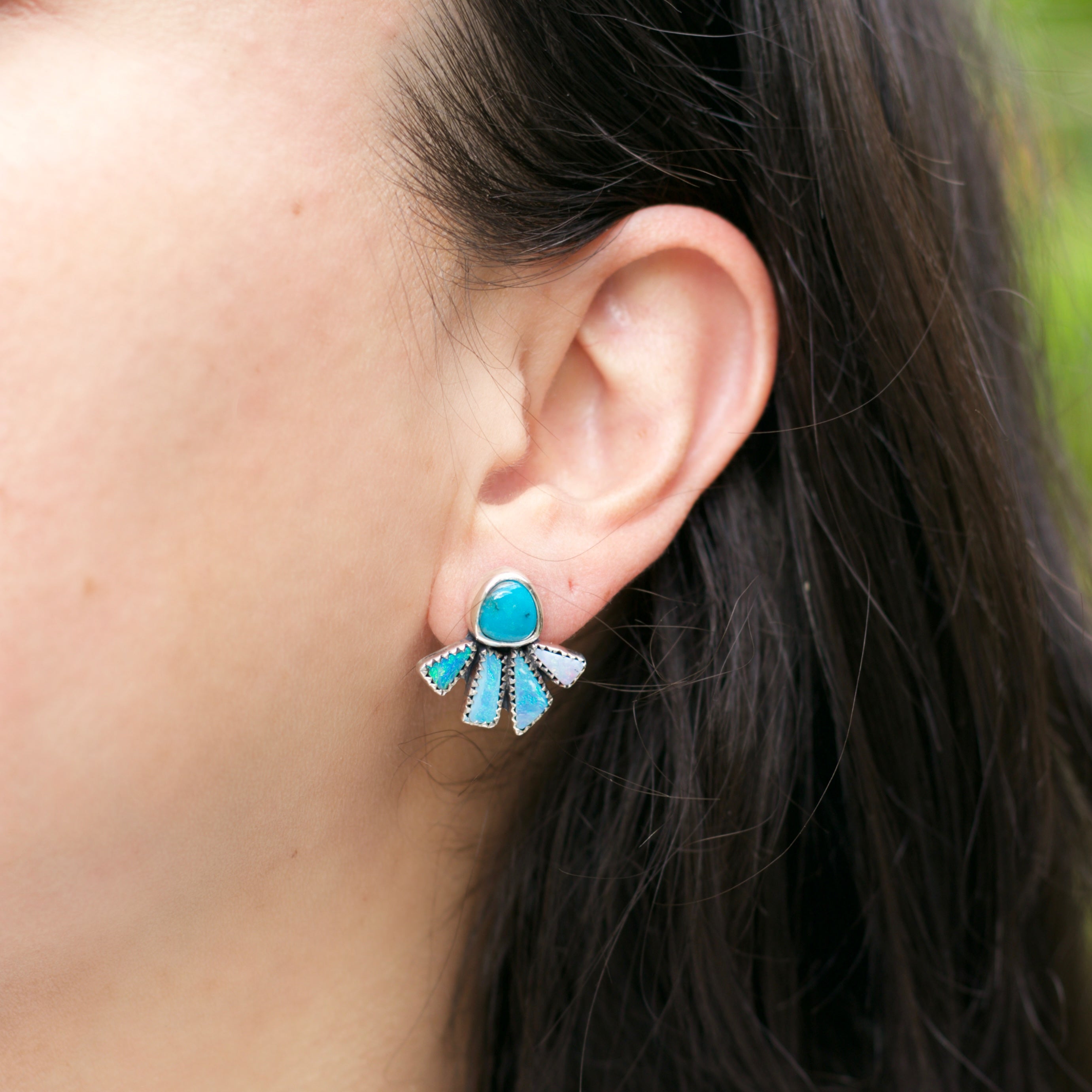 Pre-Order Plume Earrings. Turquoise and Opal