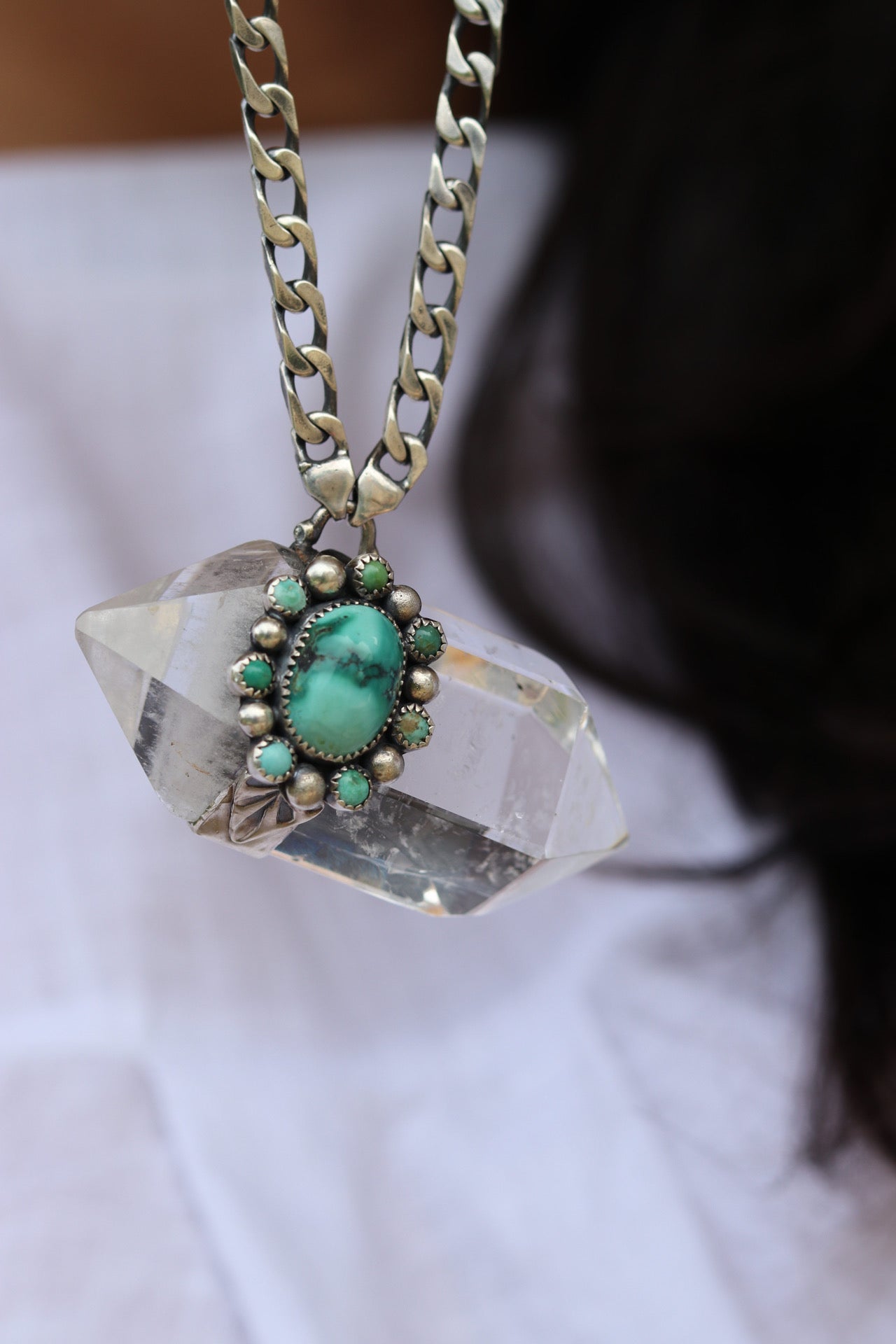 Monster Crystal with turquoise cluster necklace