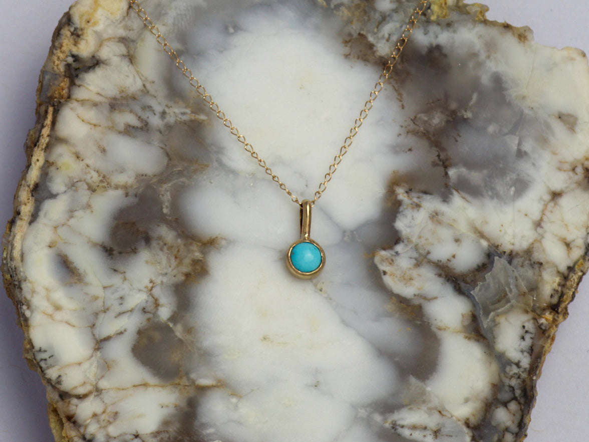 14k Gold Fox Turquoise Necklace (18”Chain)
