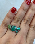 Green Turquoise Gold dot ring. Size 8