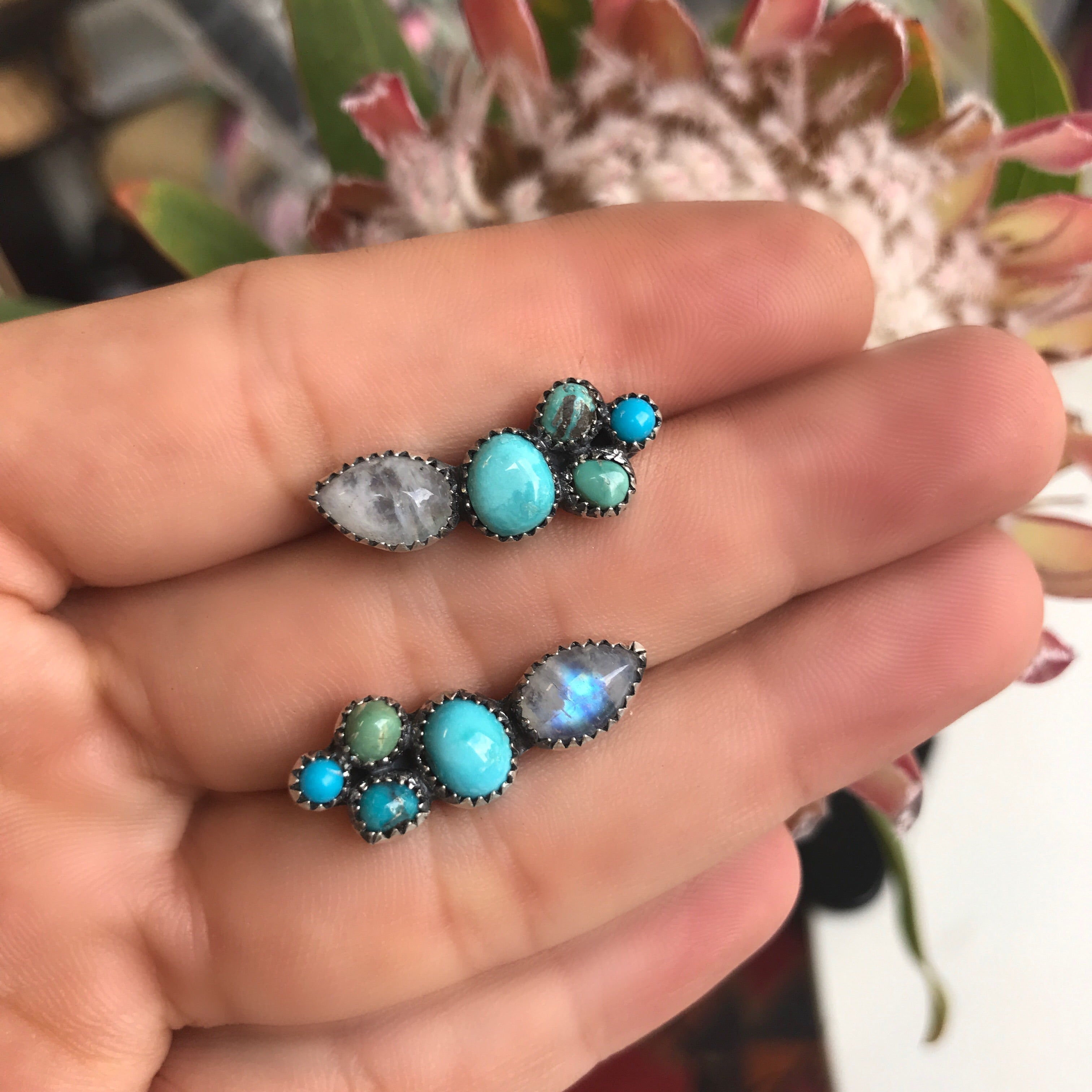 Sweetheart Moonstone and Turquoise Ear Climber