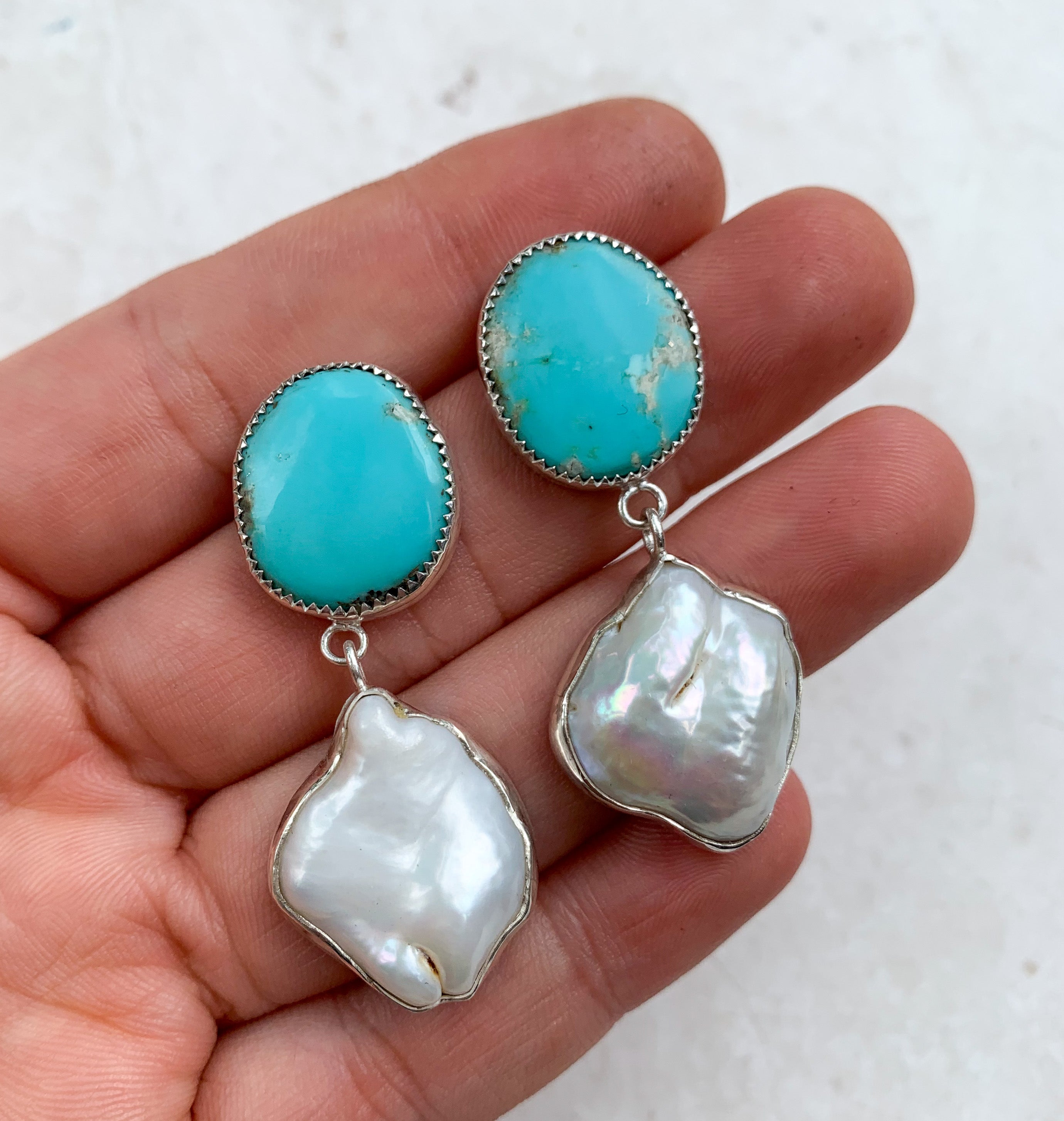 Turquoise and Baroque Pearl Earrings