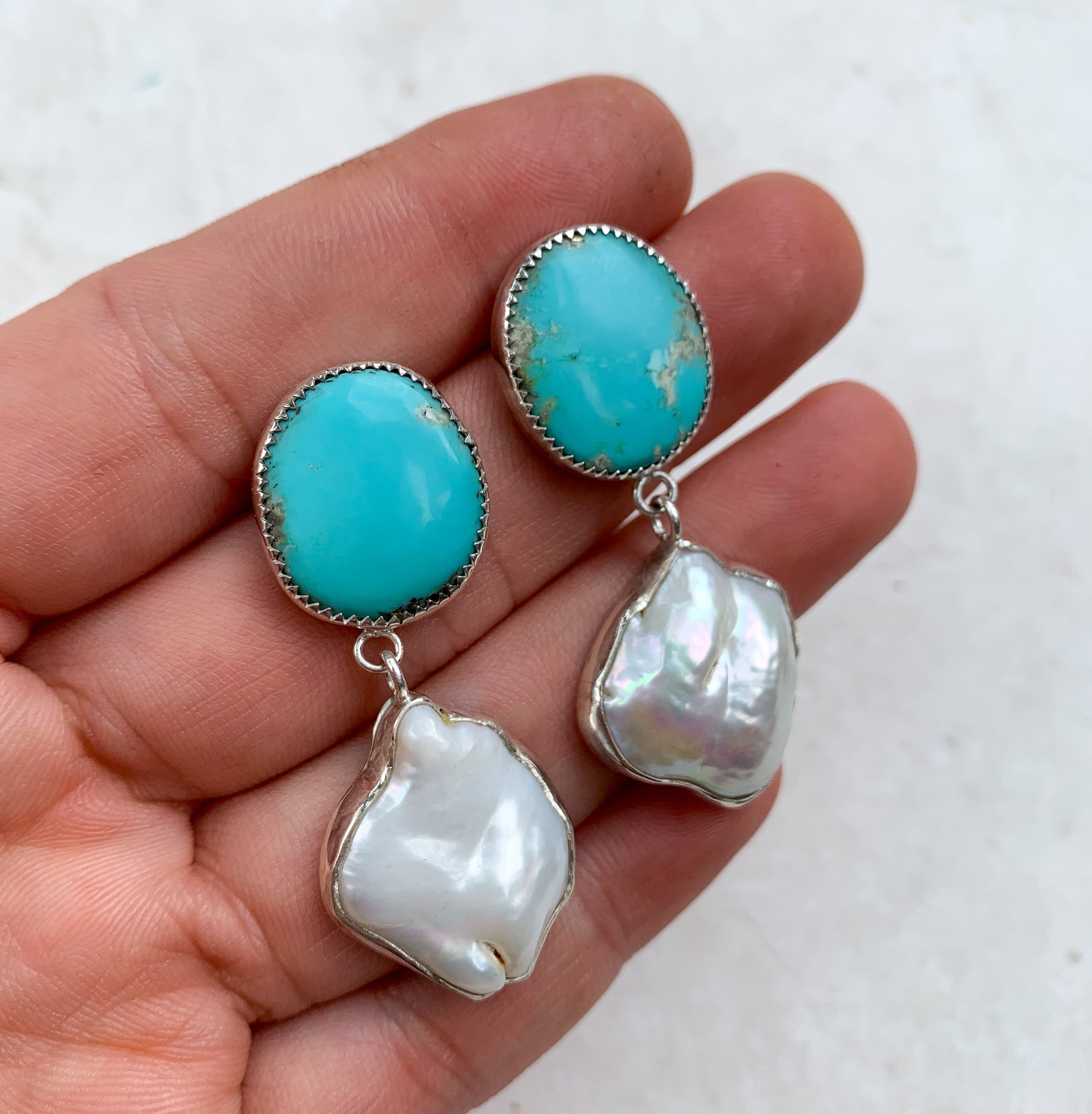 Turquoise and Baroque Pearl Earrings