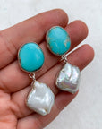 Turquoise and Baroque Pearl Earrings