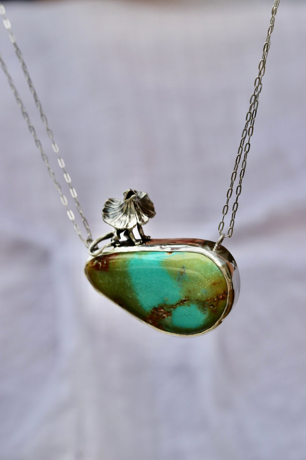 Frilled Neck Lizard Turquoise necklace.