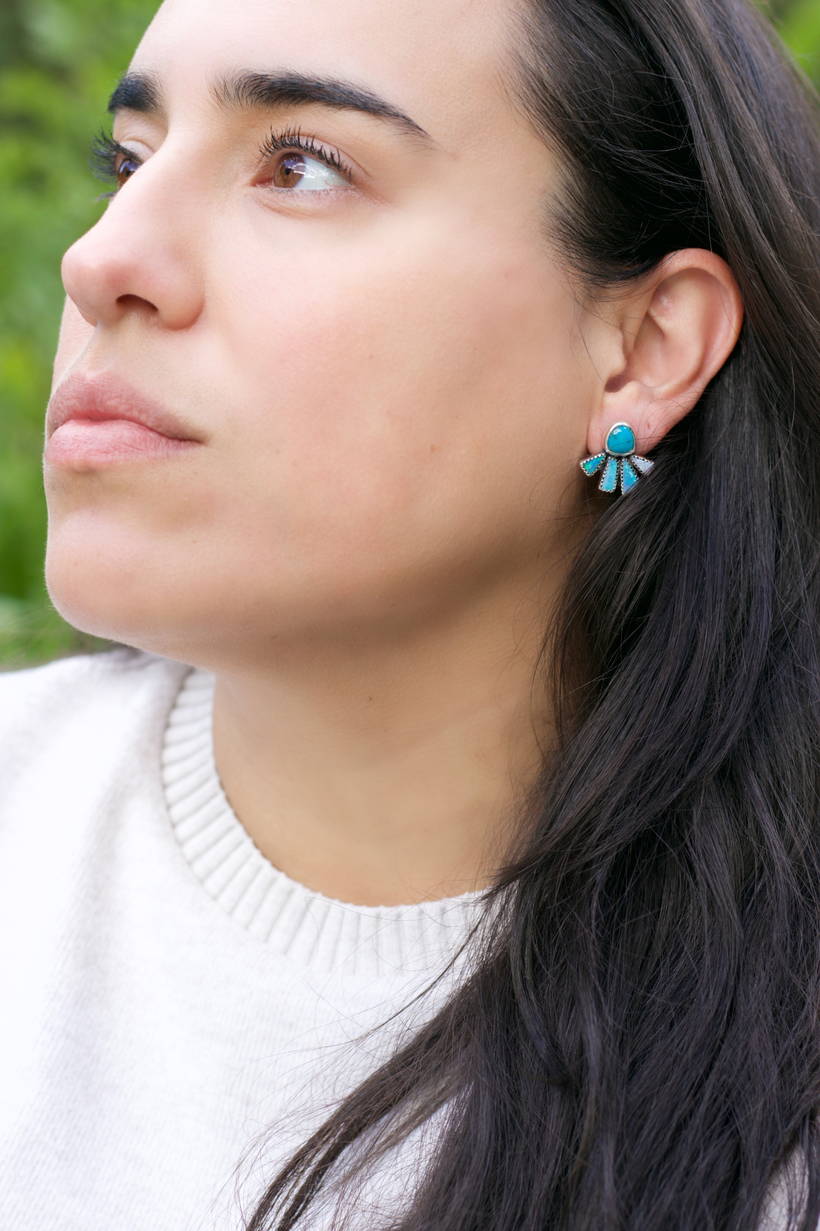 Pre-Order Plume Earrings. Turquoise and Opal