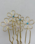 Turquoise Flower Hair Pin Jeweller’s Brass