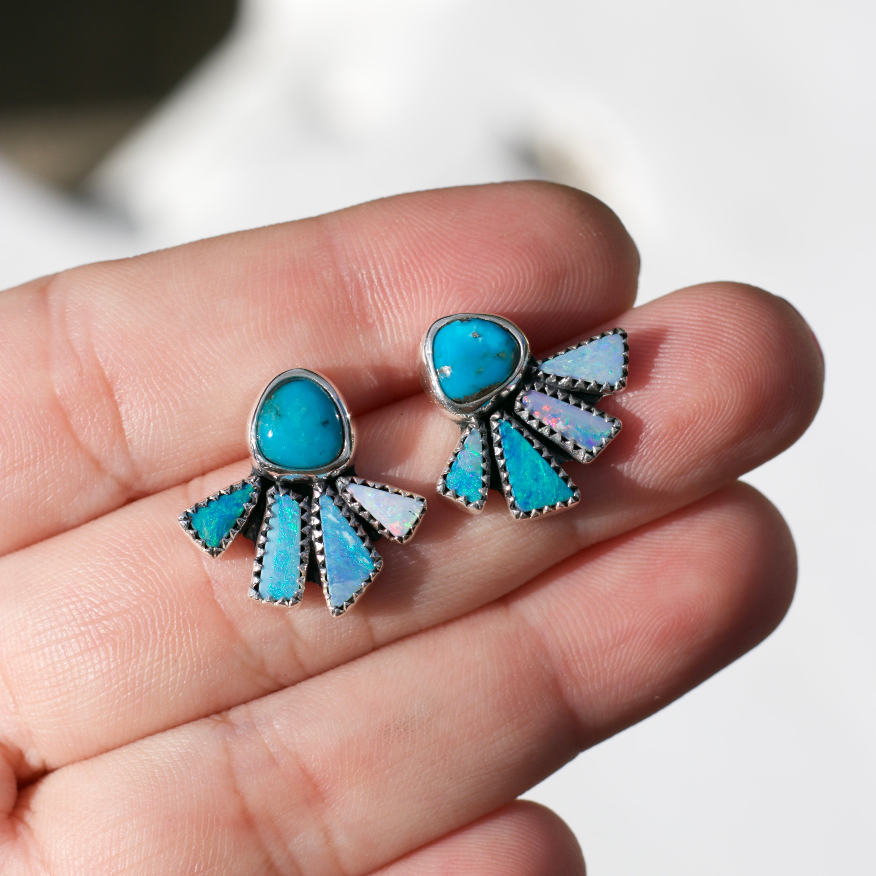 Pre-Order Plume Earrings. Turquoise and Opal