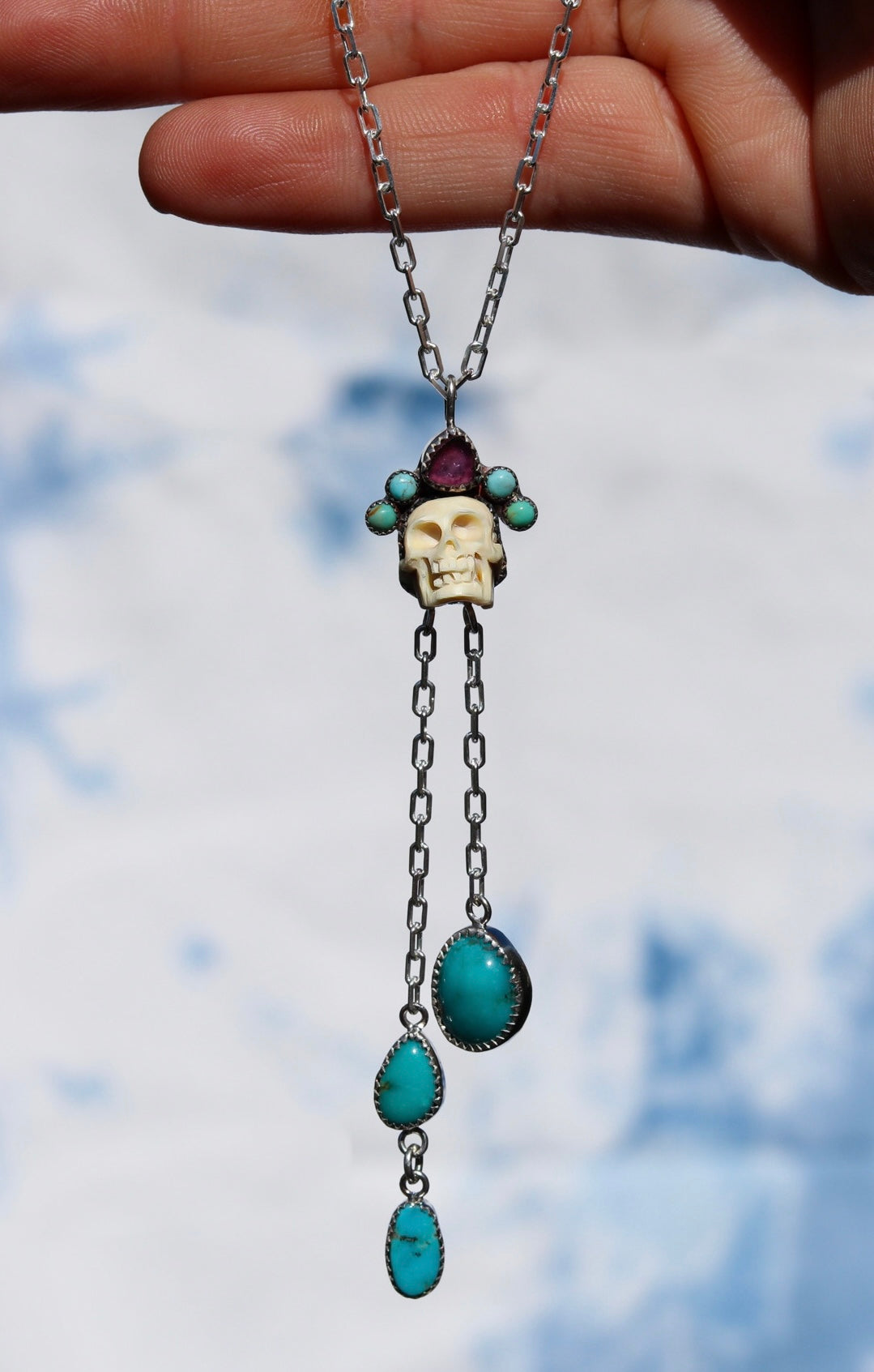 Queen Skull, Tourmaline and Turquoise Necklace