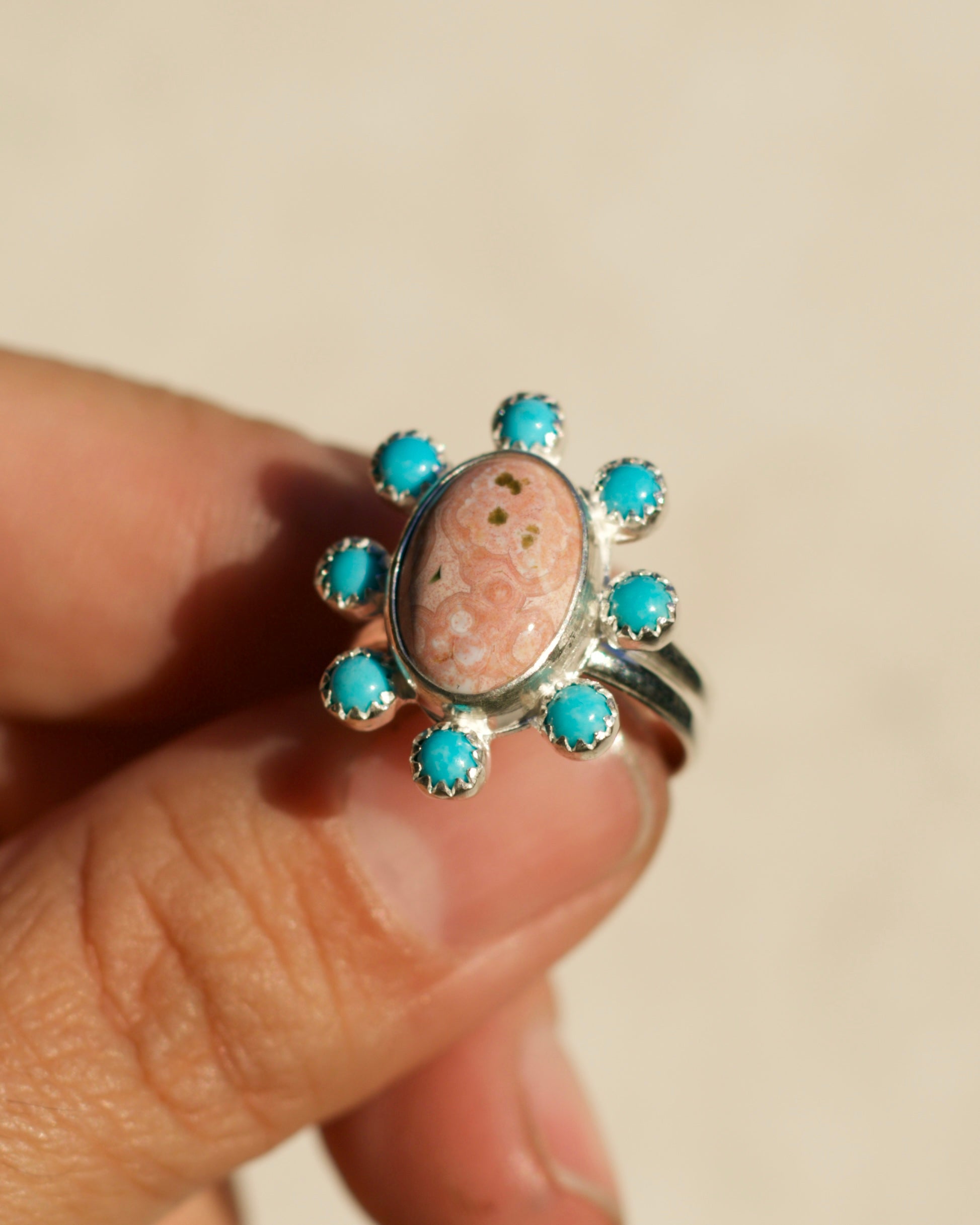 Ocean Jasper and Turquoise Ring - Size 7
