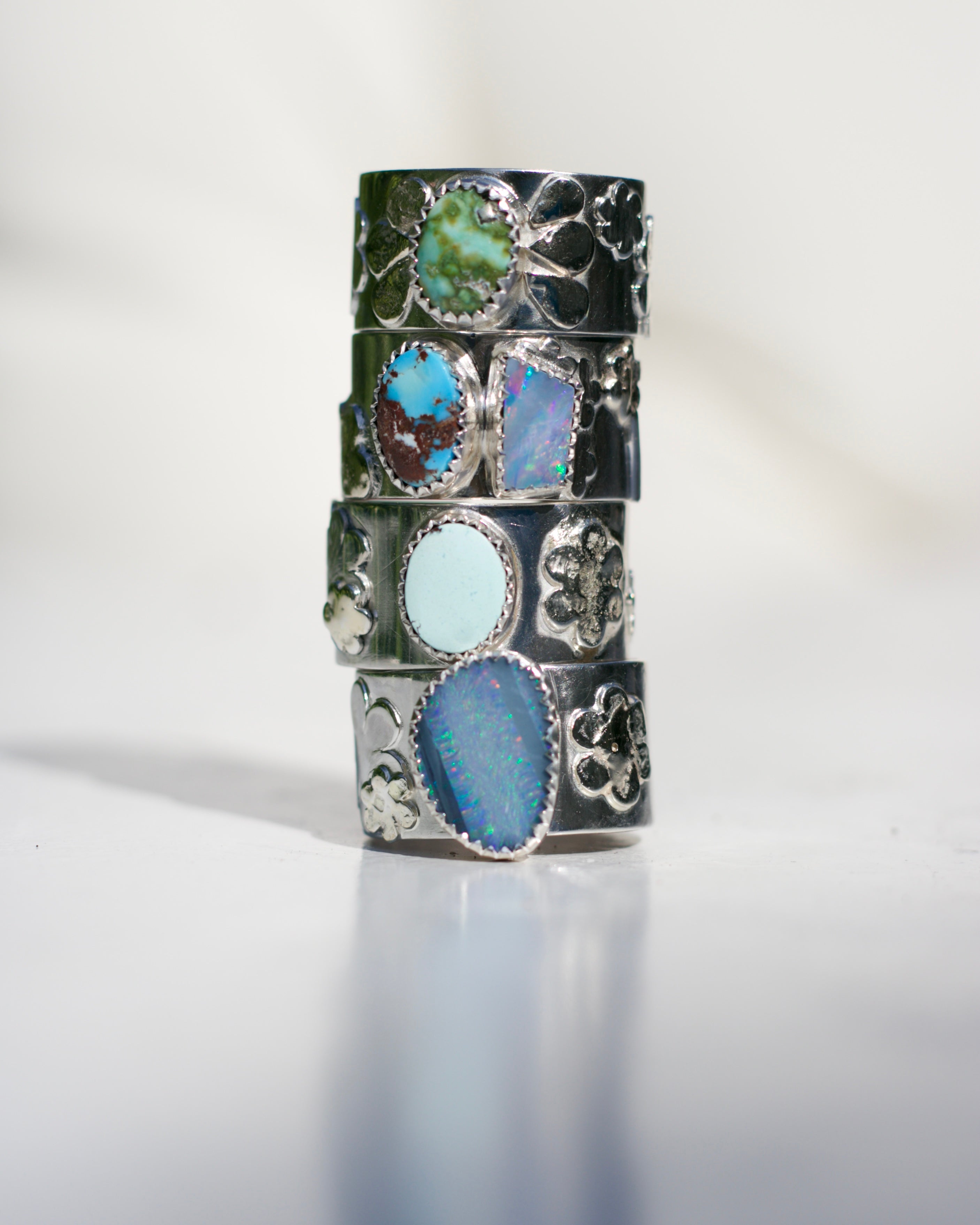 Floral Aplique Opal and Turquoise Ring