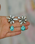 Fresh Water Pearl amd Turquoise Flower pot Earrings