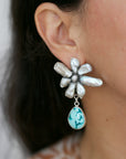 Fresh Water Pearl amd Turquoise Flower pot Earrings