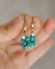 Gold Heart Lever-Back Earring with Turquoise Nugget & Fresh Water Pearl
