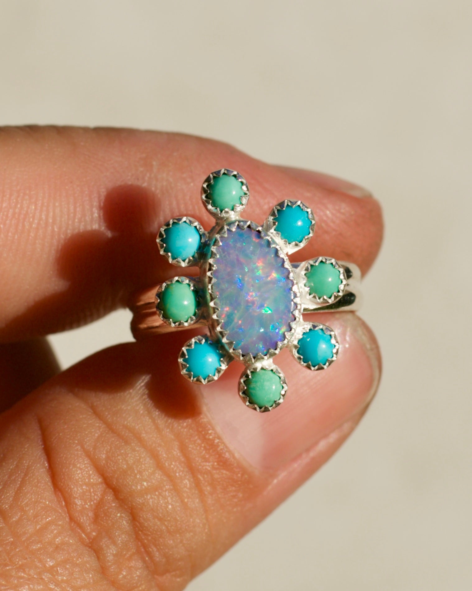 Opal and Turquoise Dot are Ring - Size 7