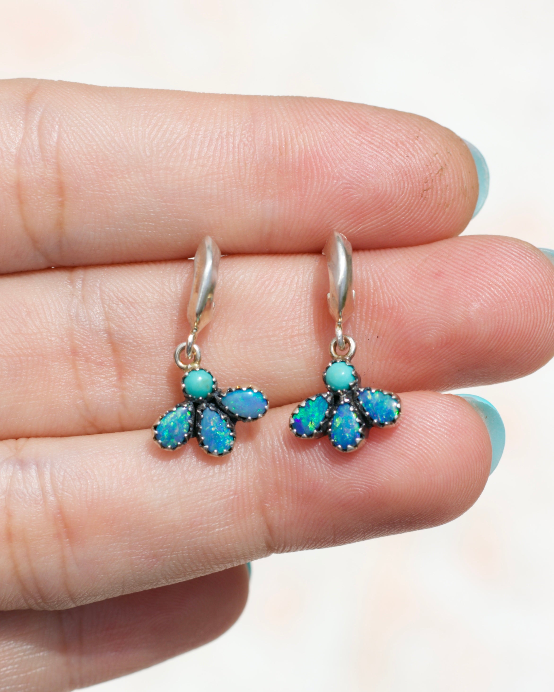 Silver Hoops in Opal &amp; Turquoise