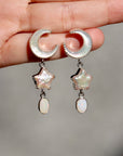 Small Dream Land Earrings. White Opal