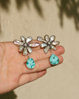 Fresh Water Pearl amd Turquoise Flower pot Earrings