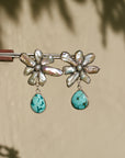 Fresh Water Pearl amd Turquoise Flower pot Earrings