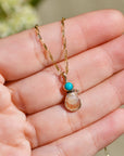 Turquoise and Shell Necklace in Solid Gold