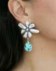 Fresh Water Pearl amd Turquoise Flower pot Earrings