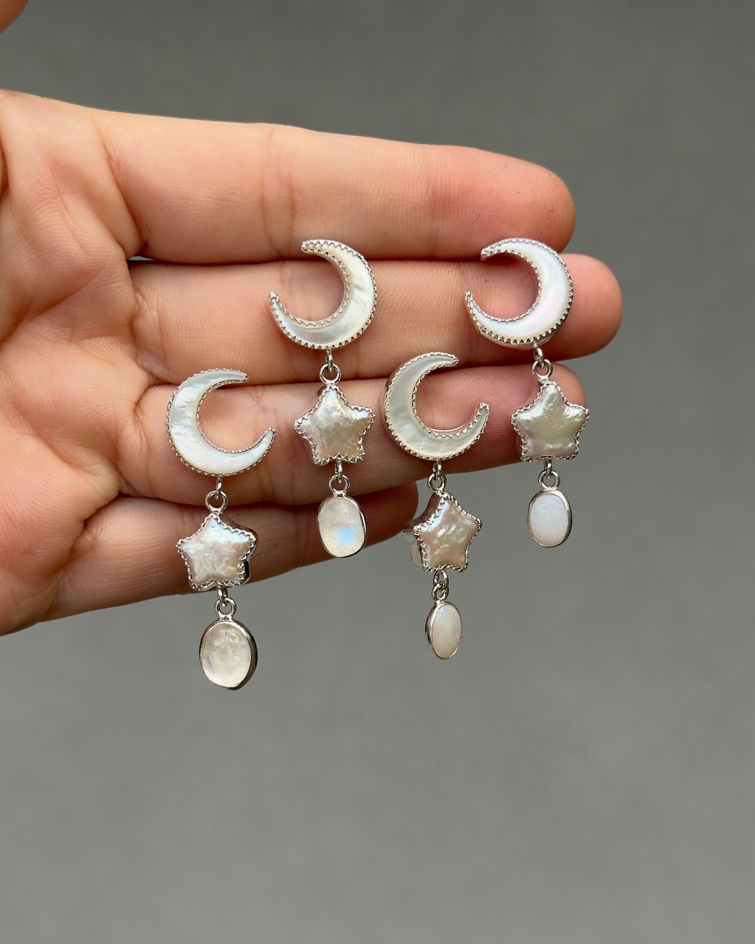 Small Dream Land Earrings. White Opal