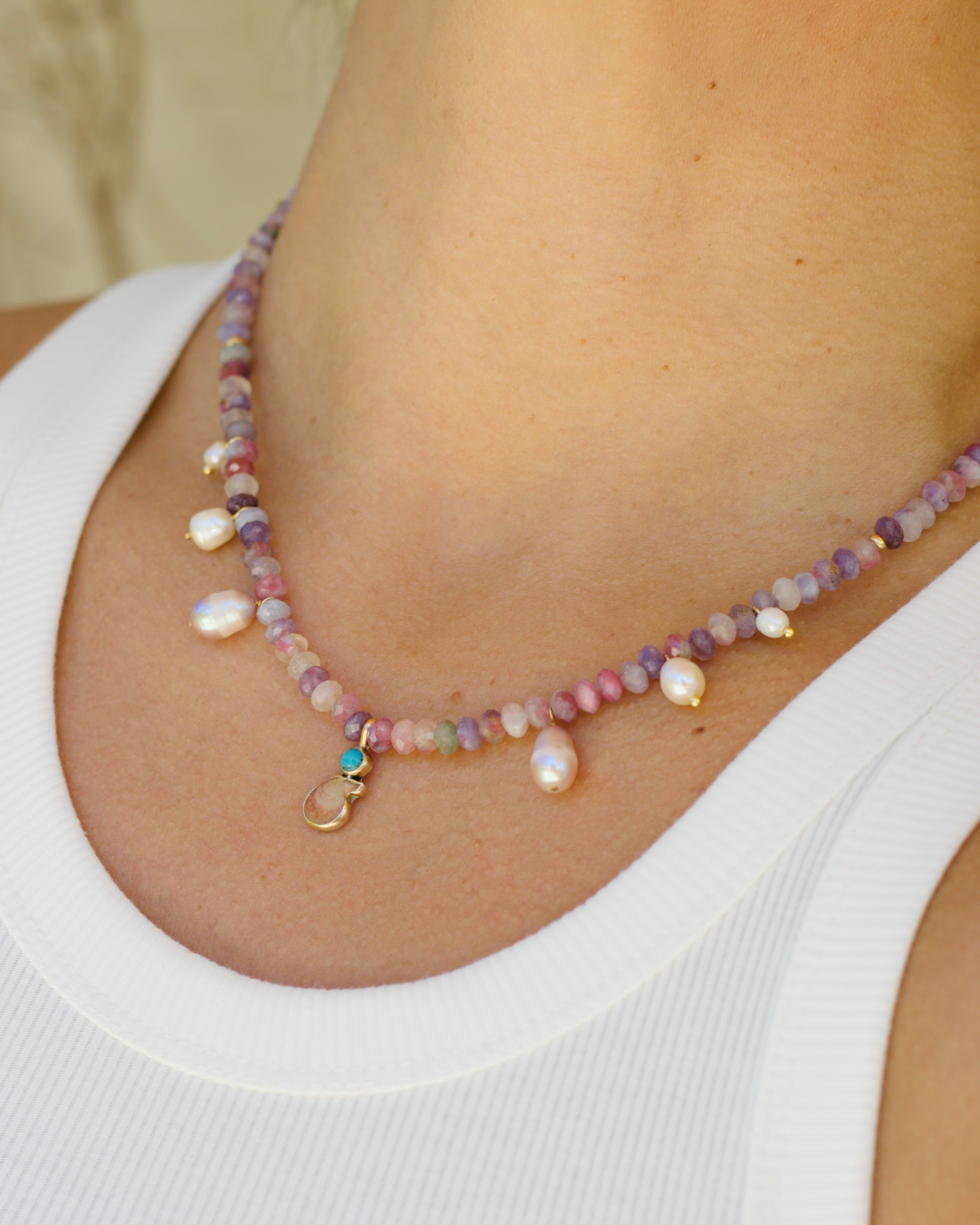 Raibown Moonstone Mermaid Necklace Opal and Shell in Silver