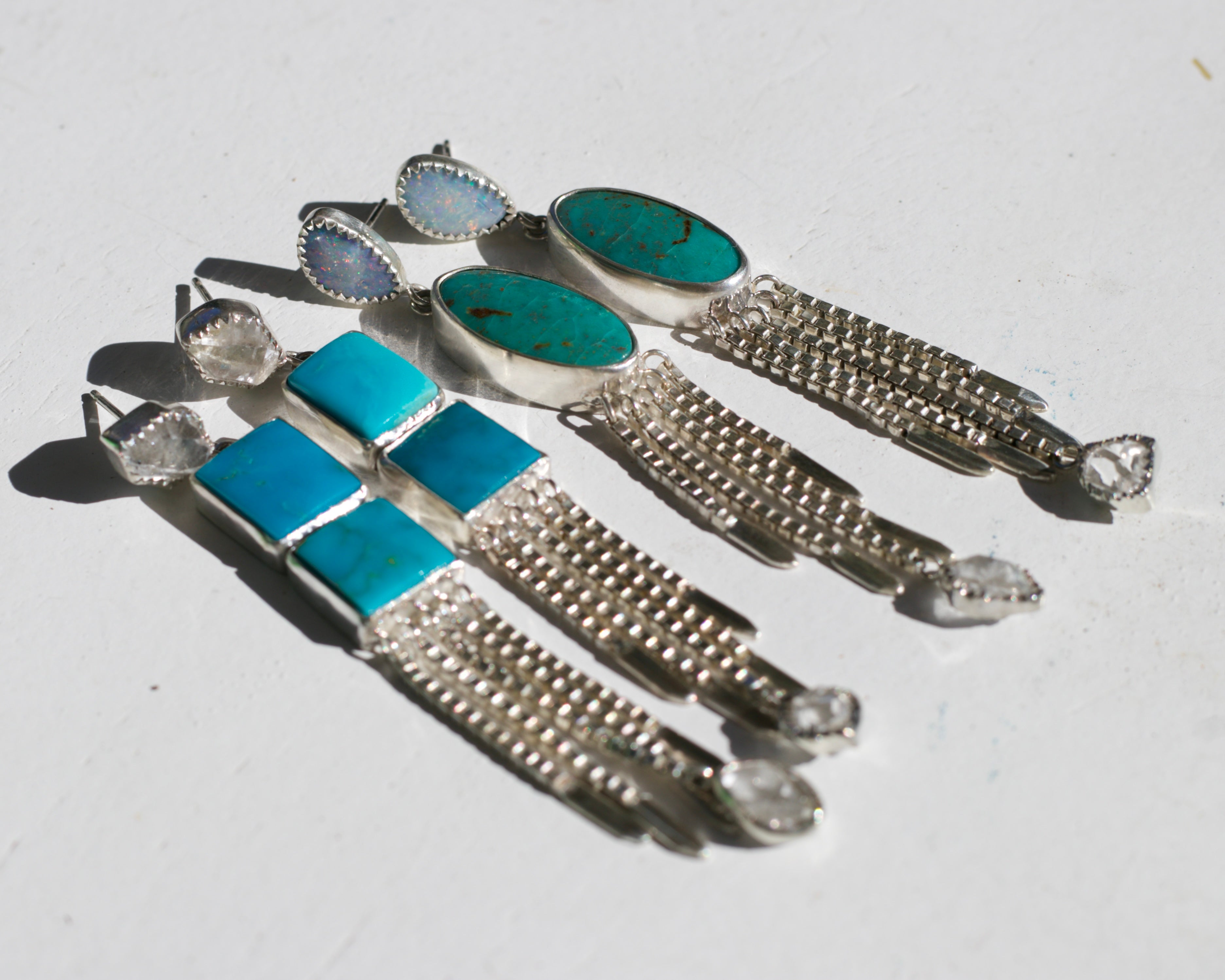 Joplin Earrings. Turquoise and Herkimer Diamonds Blue