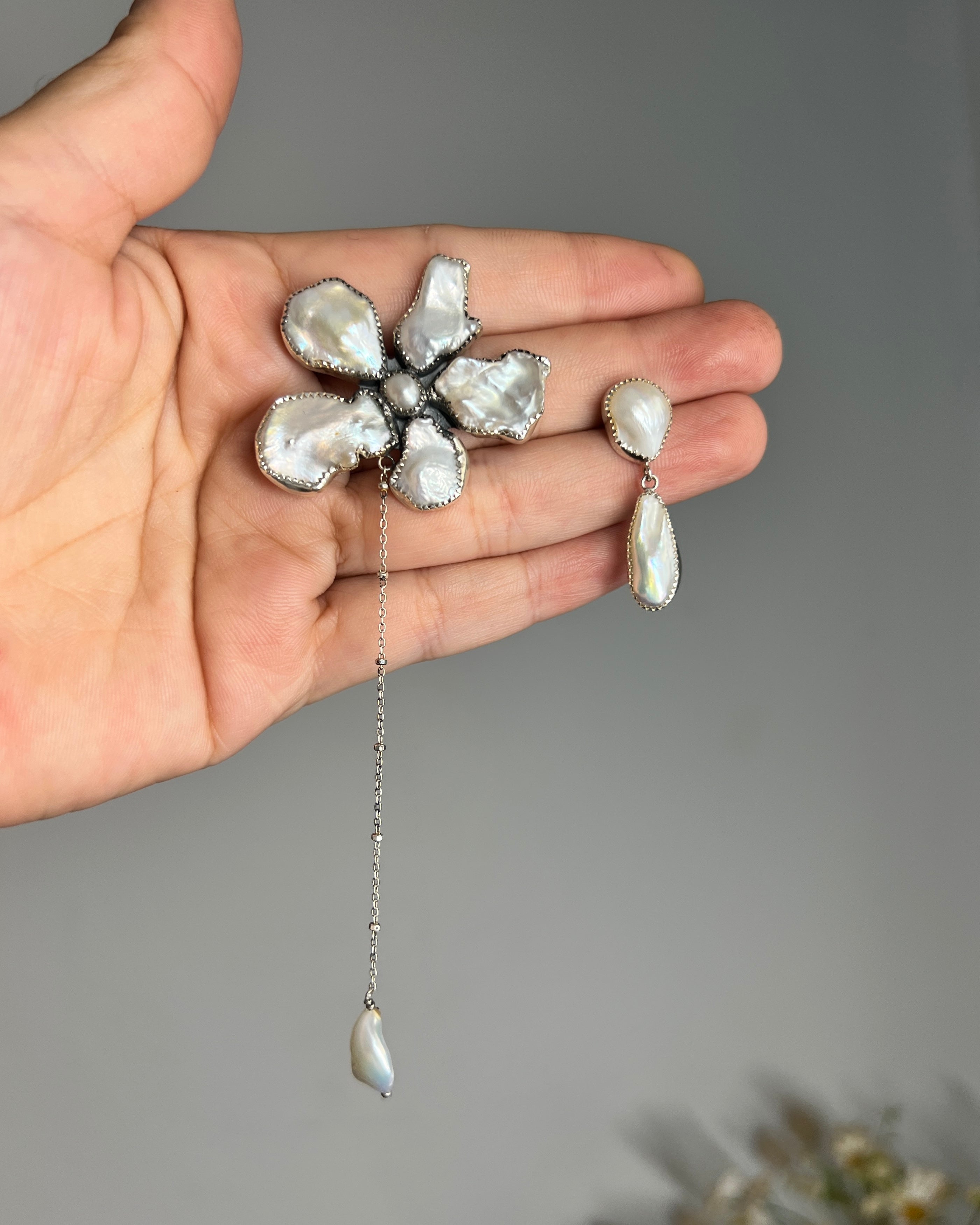 Fresh Water Pearl Flower Cuff. Two Ways Earrings