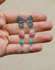 Butterfly Pink Opal, Opal and Turquoise Earrings