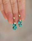 Gold Heart Lever-Back Earring with Turquoise Nugget & Fresh Water Pearl