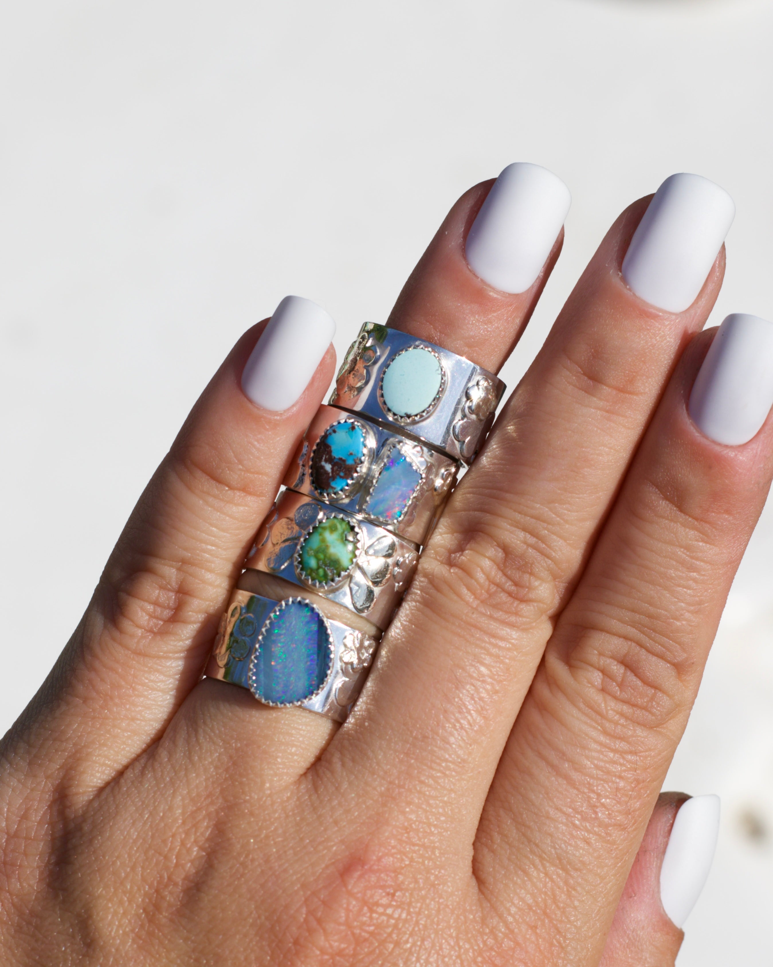 Floral Aplique Opal and Turquoise Ring
