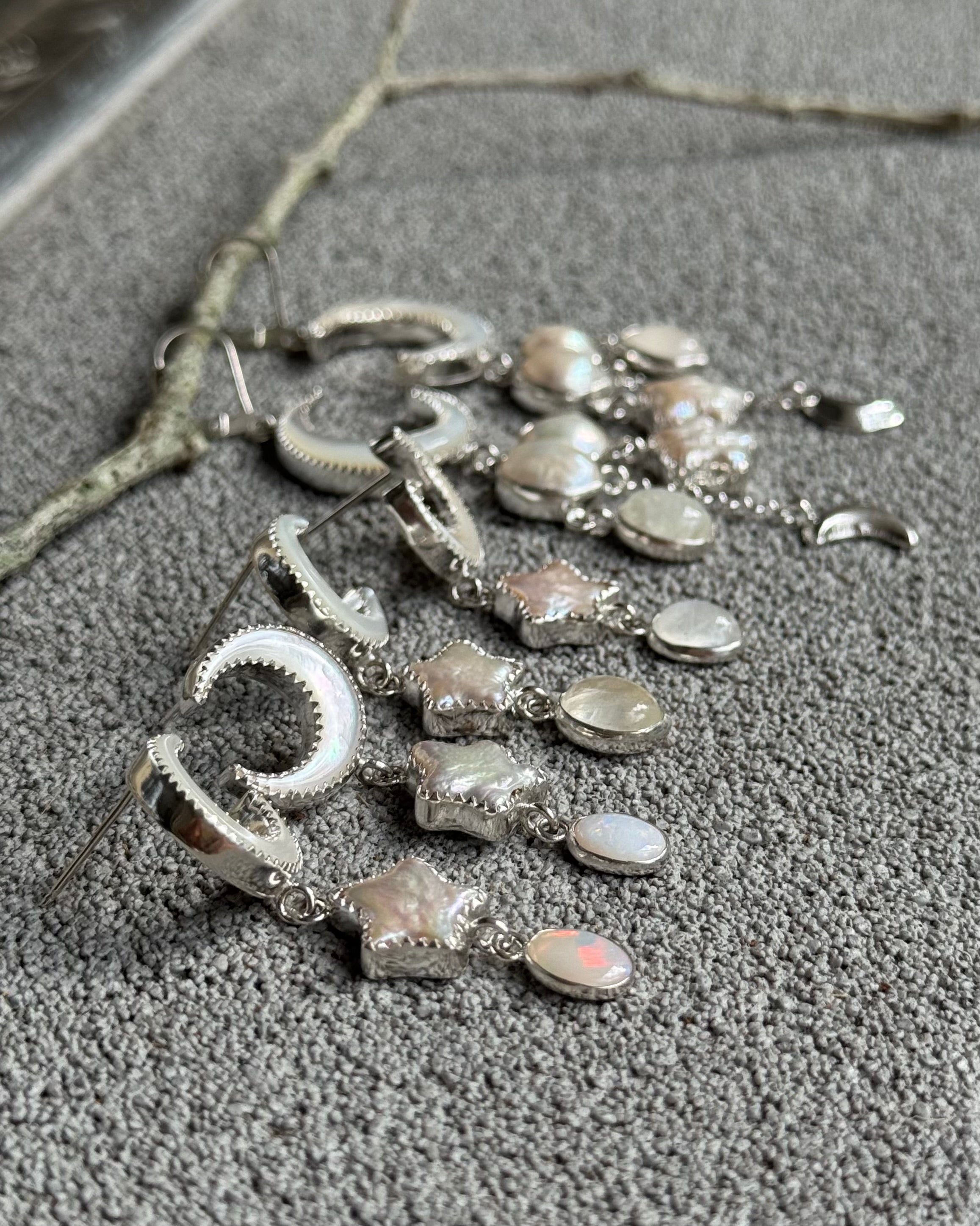 Small Dream Land Earrings. White Opal