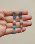 Butterfly Pink Opal, Opal and Turquoise Earrings