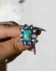 Moonlight Ring. Rainbow Moonstone and Hubei Turquoise. To be finished on your size