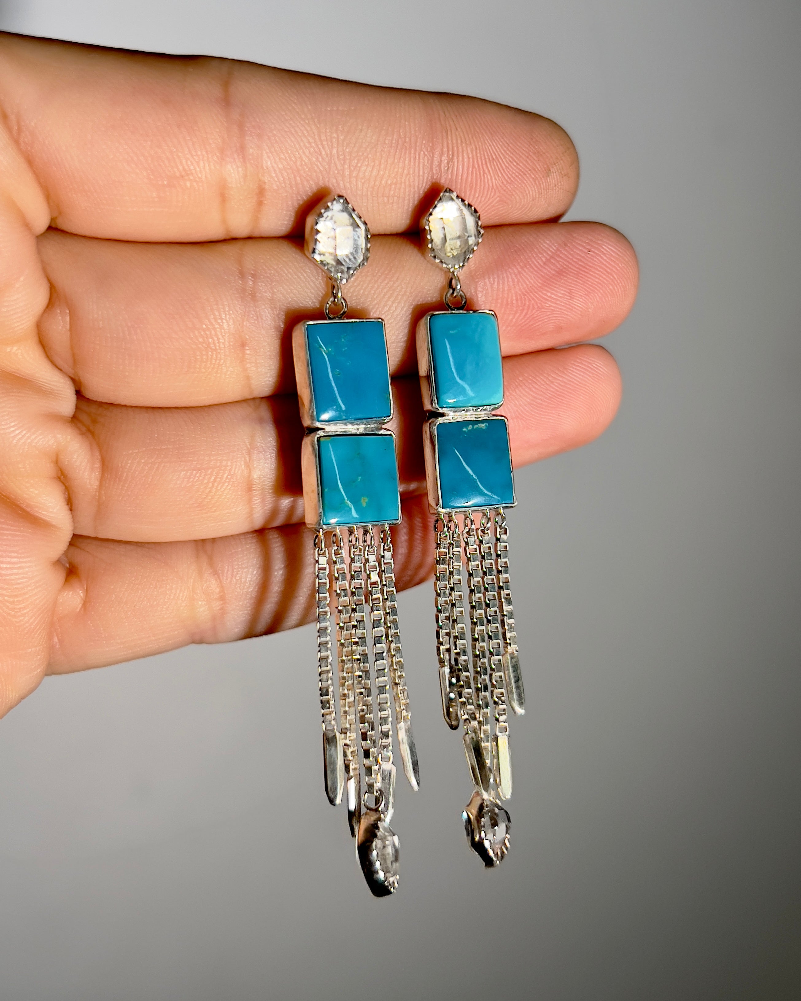 Joplin Earrings. Turquoise and Herkimer Diamonds Blue